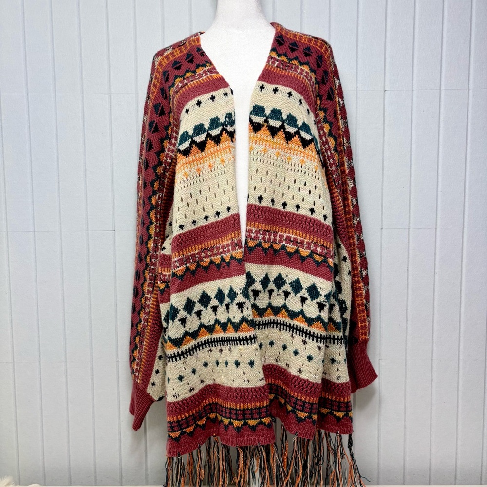Easel Multicolor Oversize Patterned Boho knit cardigan Size S